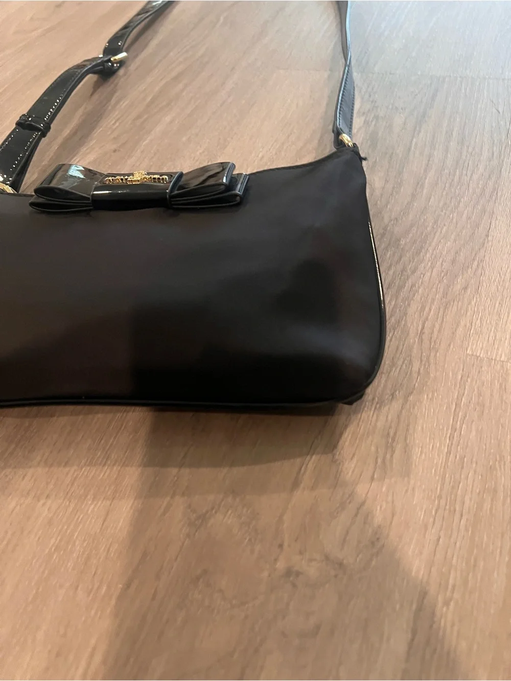 Karl Lagerfeld Black Nylon Crossbody with Patent Bow Accent
